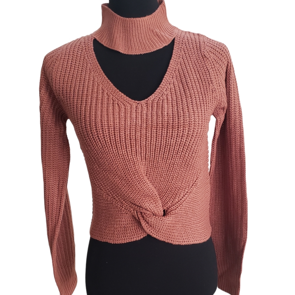 Pink Rose NWT Mauve Twist Front Keyhole Mock Neck Sweater Size S